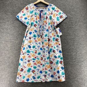 New Smart Time Dress Women M Medium White Floral Sheath Midi Button Cotton